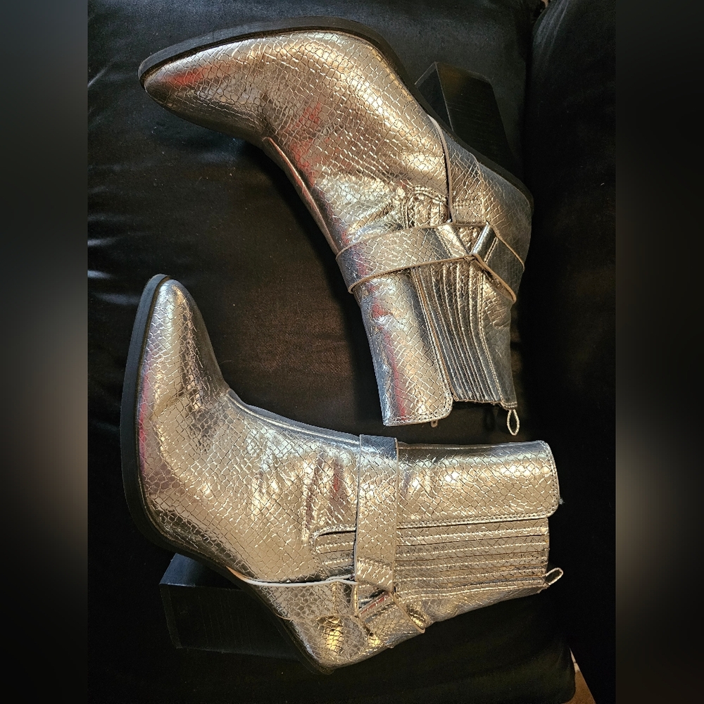 Buckle Metallic Silver Ankle Boots